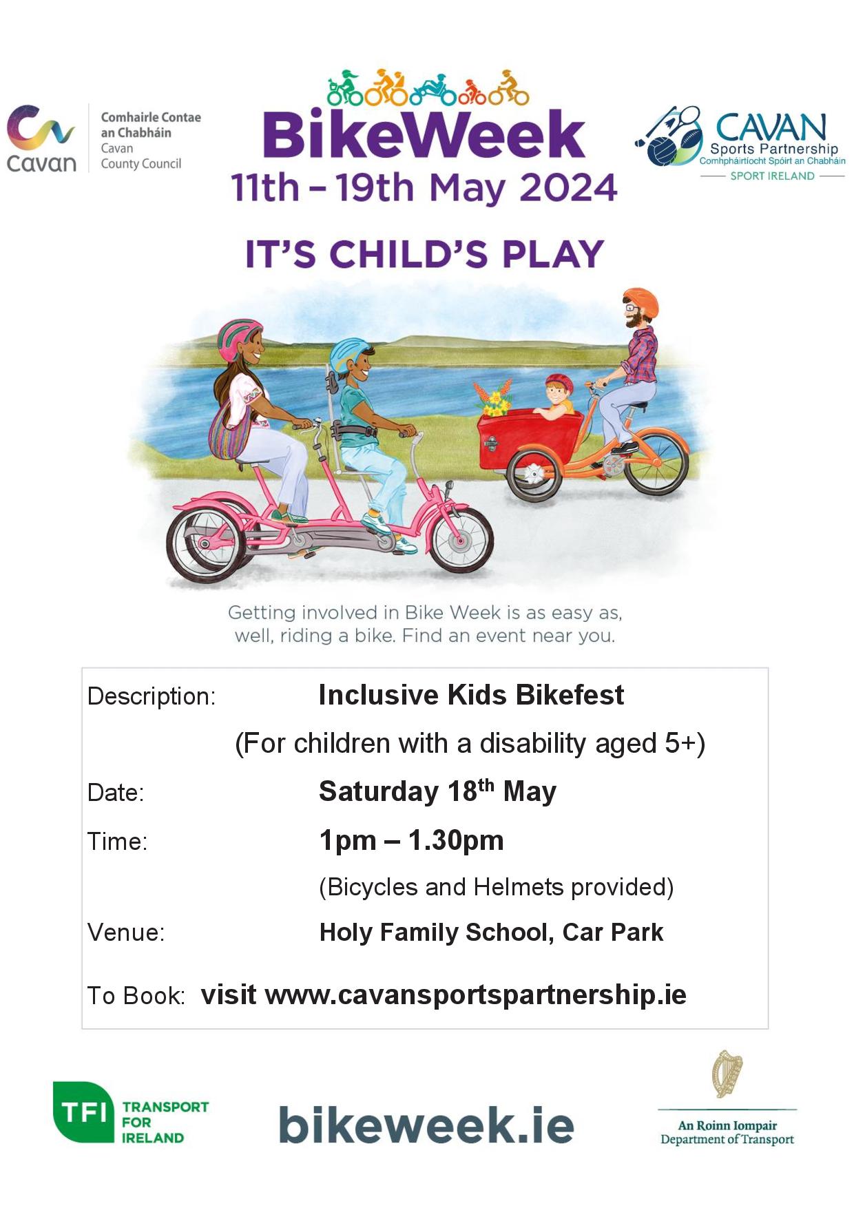 Inclusive Kids Bikefest (for children with a disability) Cootehill
